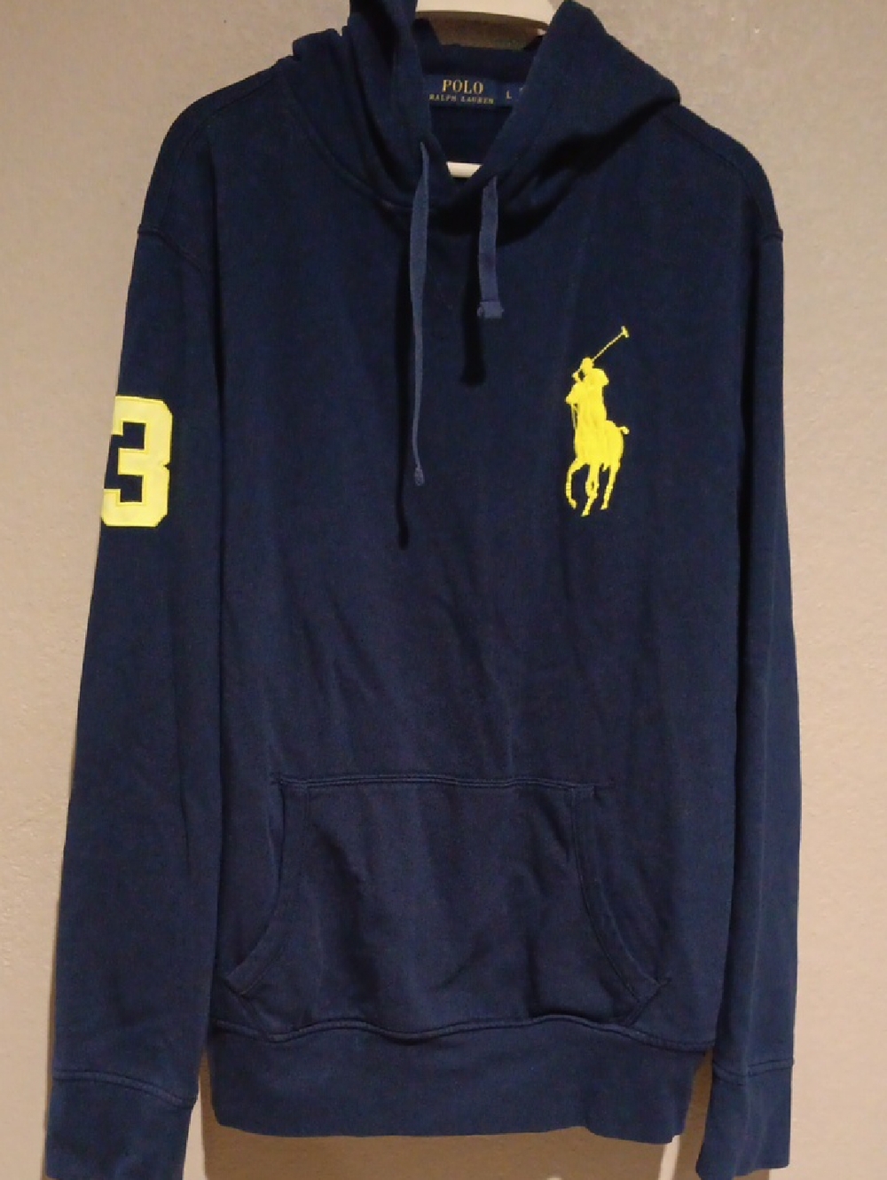 Polo by Ralph Lauren Navy Hoodie with Yellow Pony & Sleeve Accent